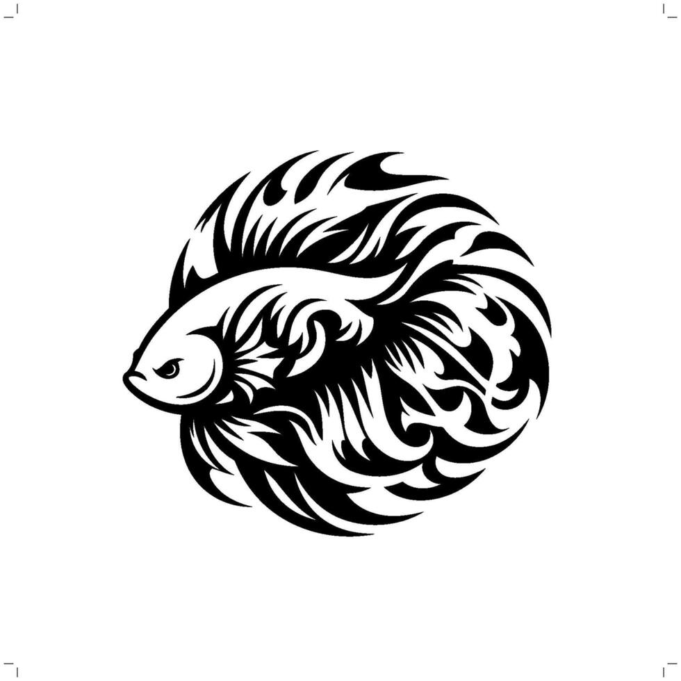 betta poisson dans moderne tribal tatouage, abstrait ligne art de animaux, minimaliste contour. vecteur