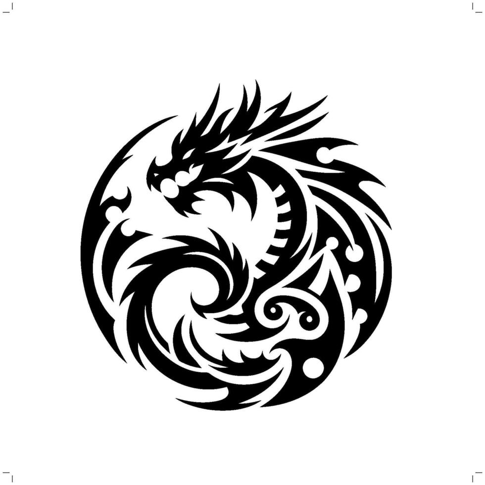 Wyvern dragon dans moderne tribal tatouage, abstrait ligne art de personnes, minimaliste contour. vecteur