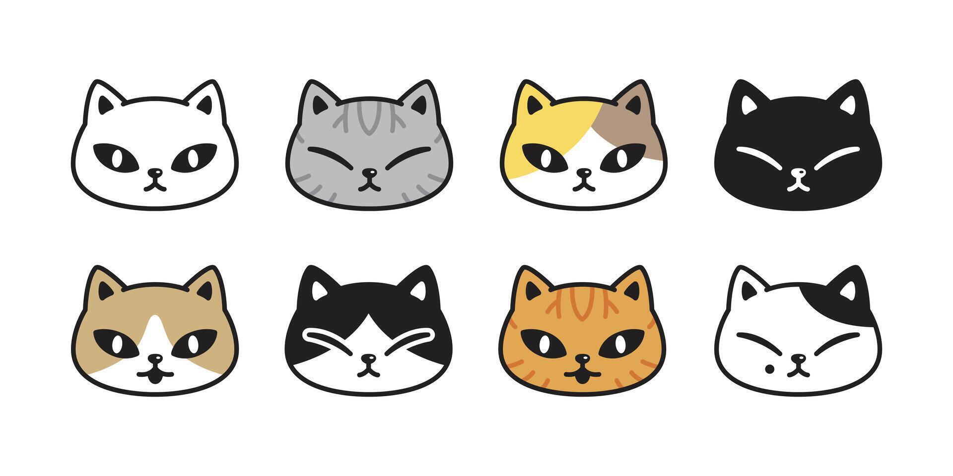 chat chaton calicot icône animal de compagnie race tête personnage dessin animé griffonnage symbole illustration conception vecteur
