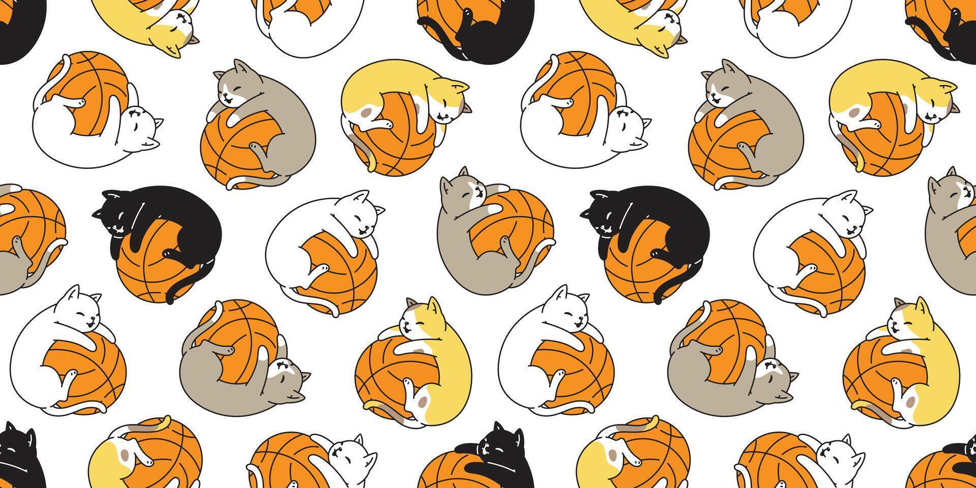 chat sans couture modèle basketball chaton calicot animal de compagnie sport écharpe isolé répéter Contexte dessin animé animal tuile fond d'écran illustration vecteur