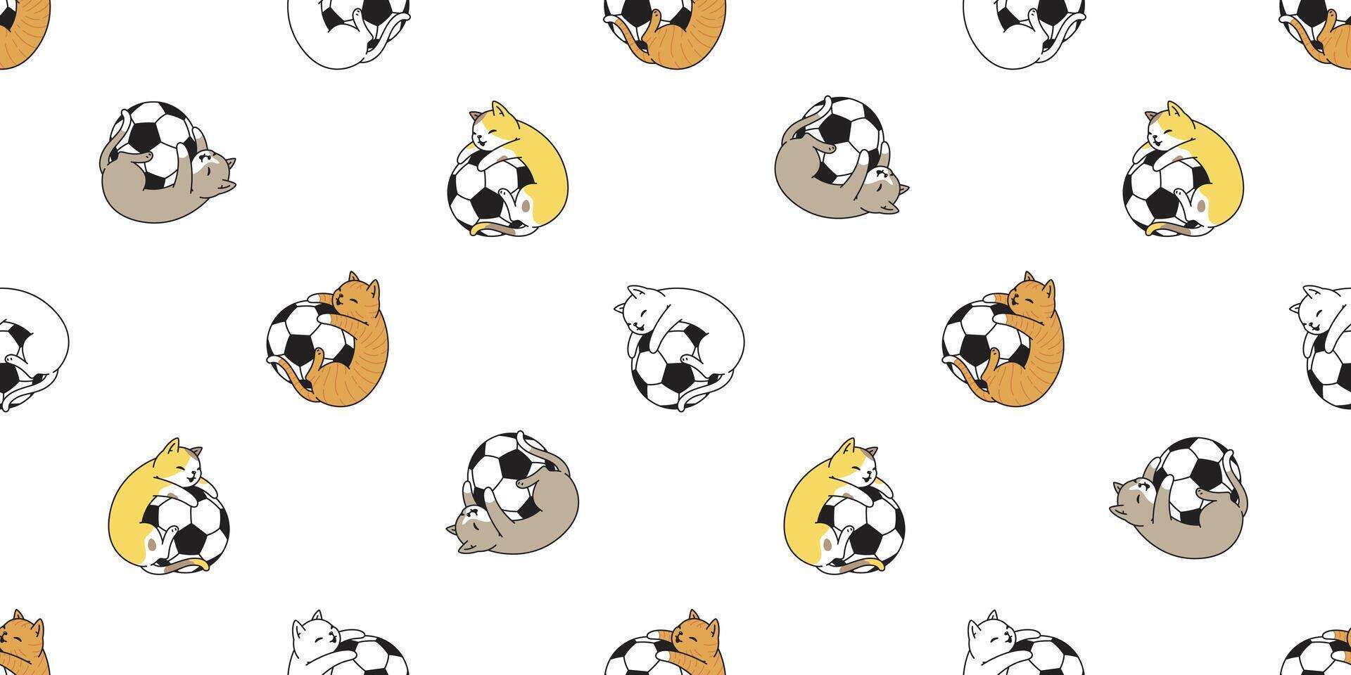 chat sans couture modèle Football football chaton calicot animal de compagnie sport écharpe isolé tuile Contexte dessin animé animal répéter fond d'écran griffonnage illustration conception vecteur