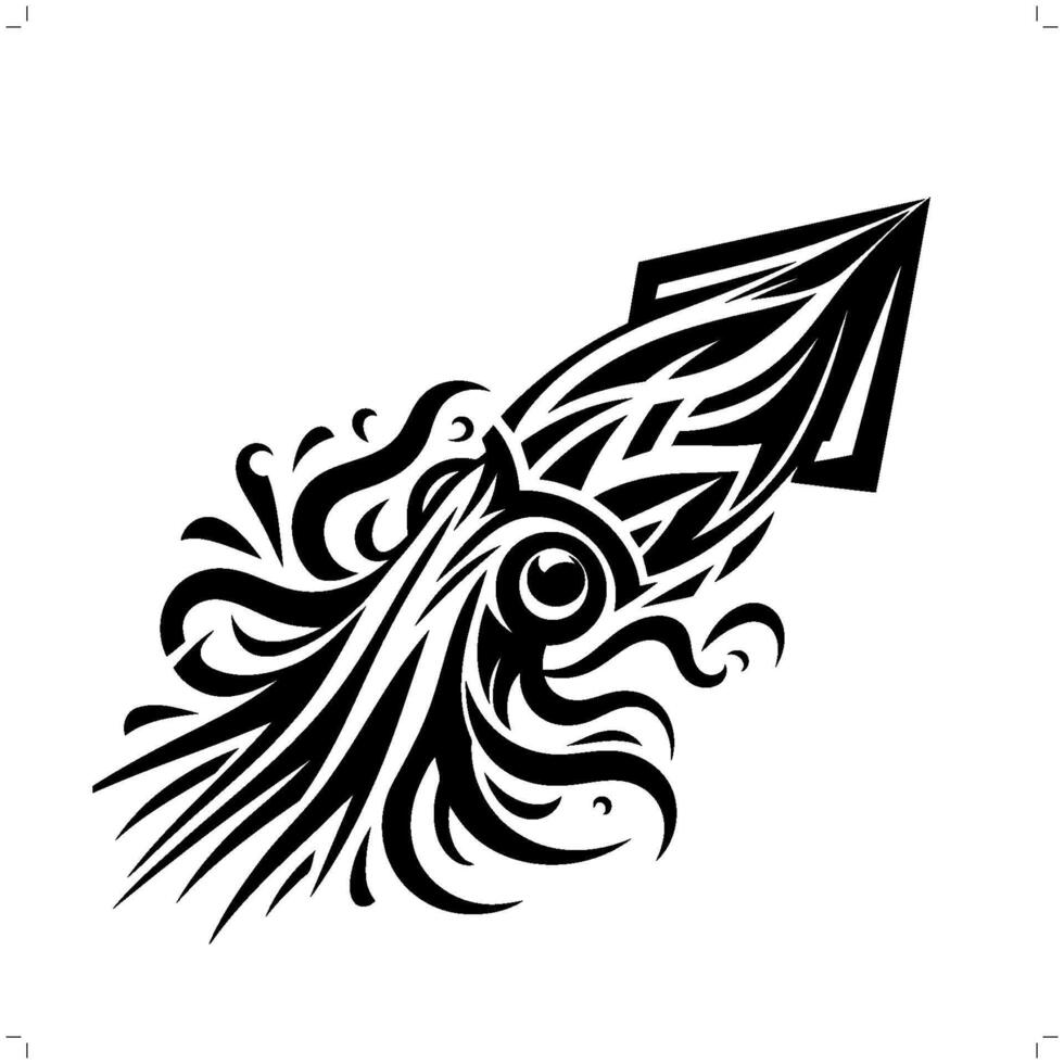 calamar dans moderne tribal tatouage, abstrait ligne art de animaux, minimaliste contour. vecteur