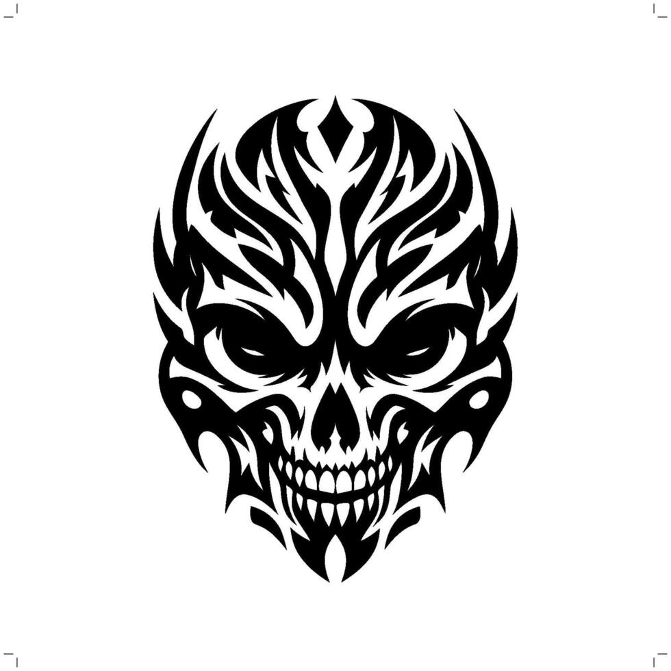 crâne, squelette dans moderne tribal tatouage, abstrait ligne art de horreur personnage, minimaliste contour. vecteur