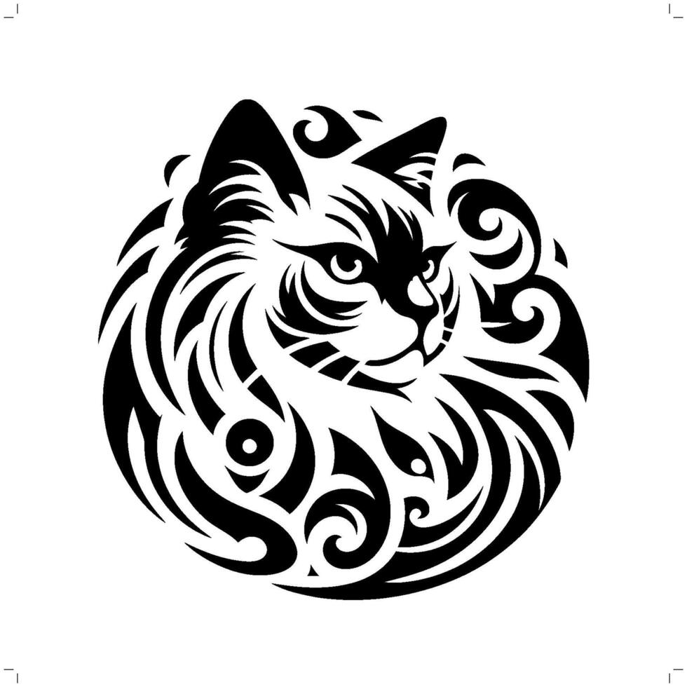 persan, ragdoll chat dans moderne tribal tatouage, abstrait ligne art de animaux, minimaliste contour. vecteur