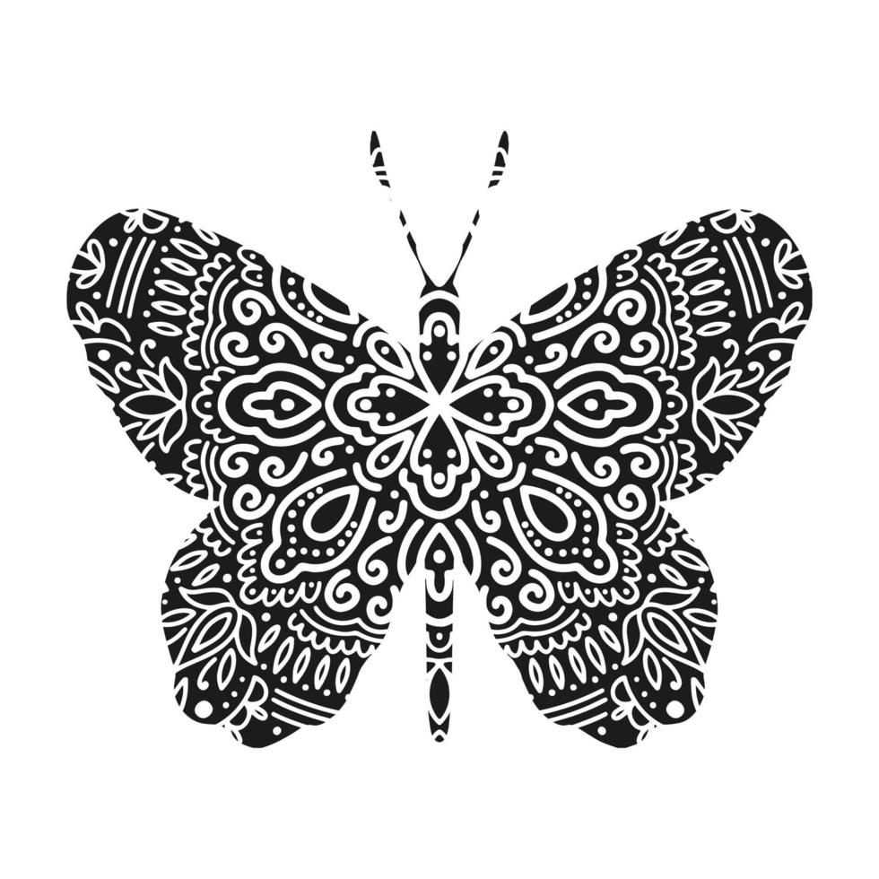 papillon graphique mandala abstrait isolé en blanc background.boho indien shape.ethnic style oriental. vecteur