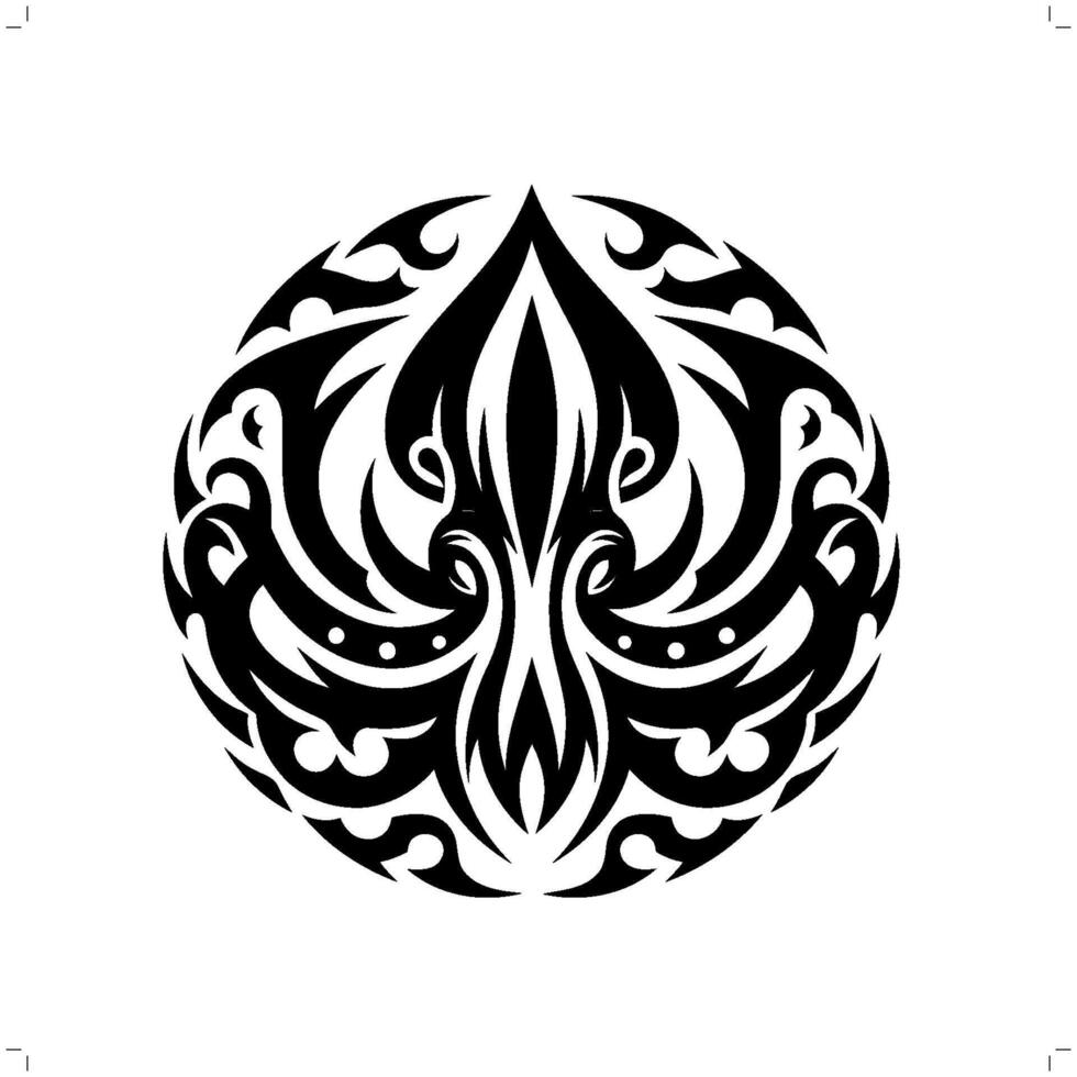 calamar dans moderne tribal tatouage, abstrait ligne art de animaux, minimaliste contour. vecteur