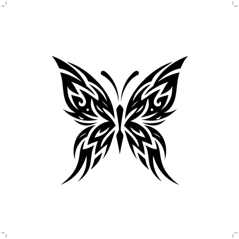 papillon dans moderne tribal tatouage, abstrait ligne art de animaux, minimaliste contour. vecteur