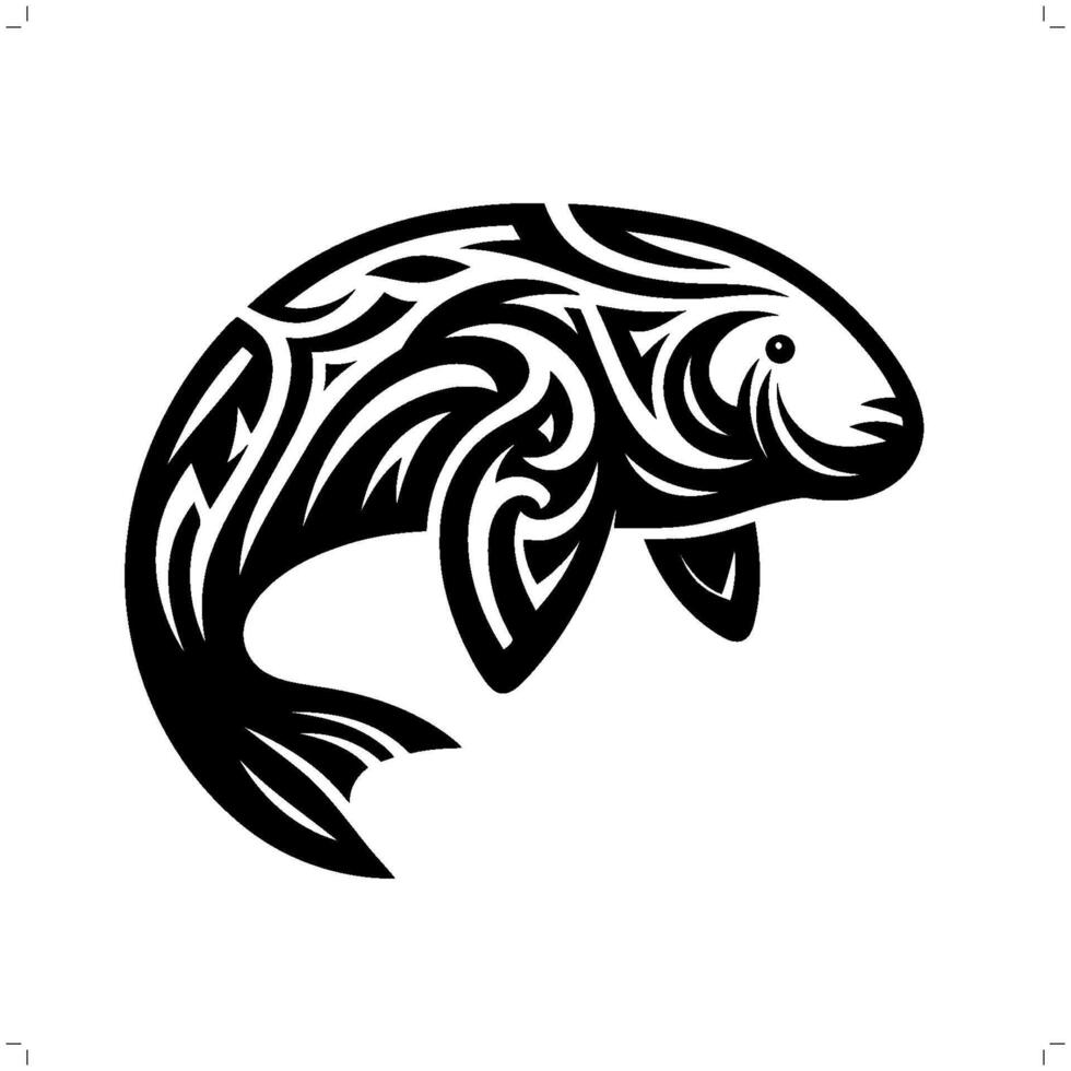 lamantin , dugong dans moderne tribal tatouage, abstrait ligne art de animaux, minimaliste contour. vecteur
