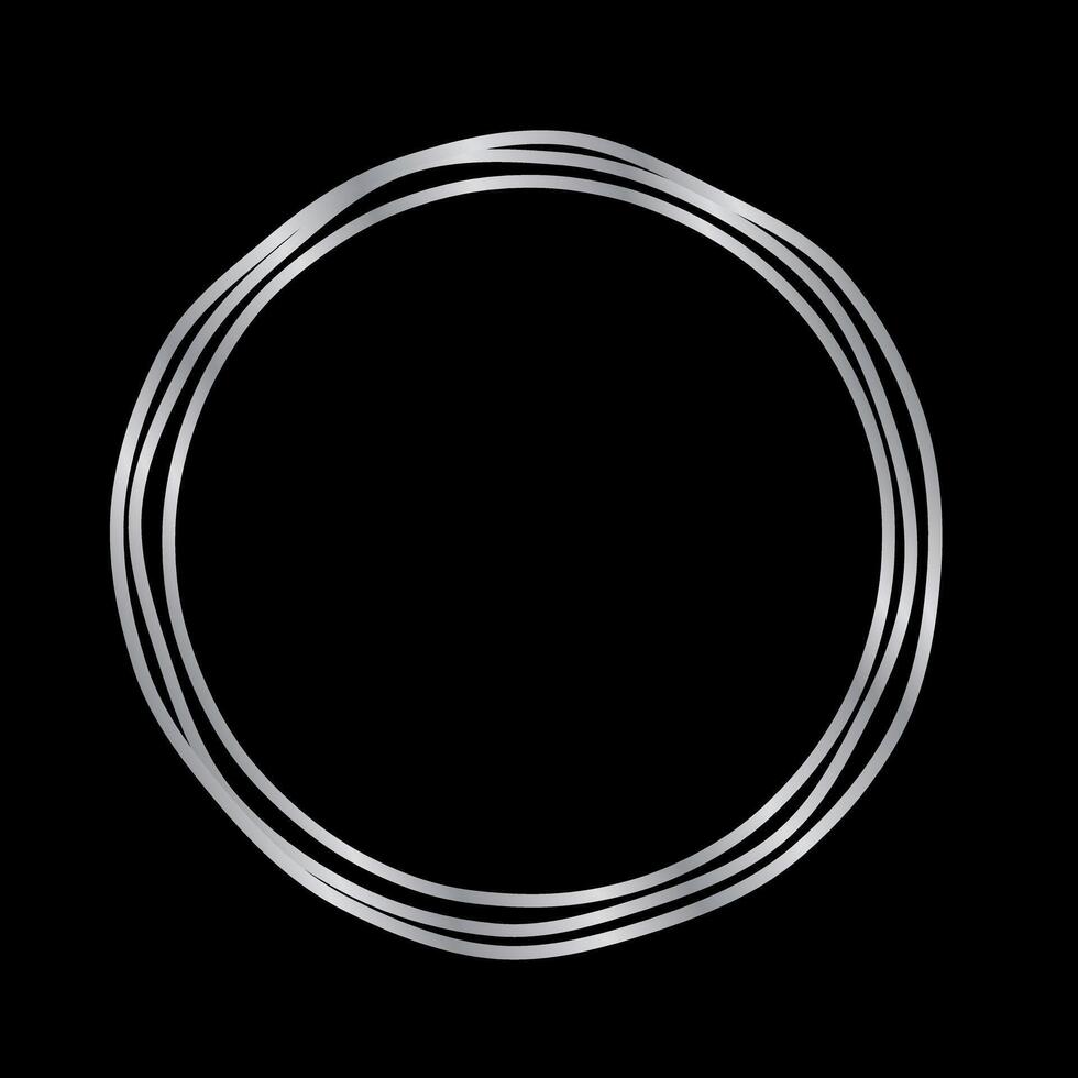 élégant argent cercle rond logo modèle ou frontière Cadre sur noir Contexte vecteur