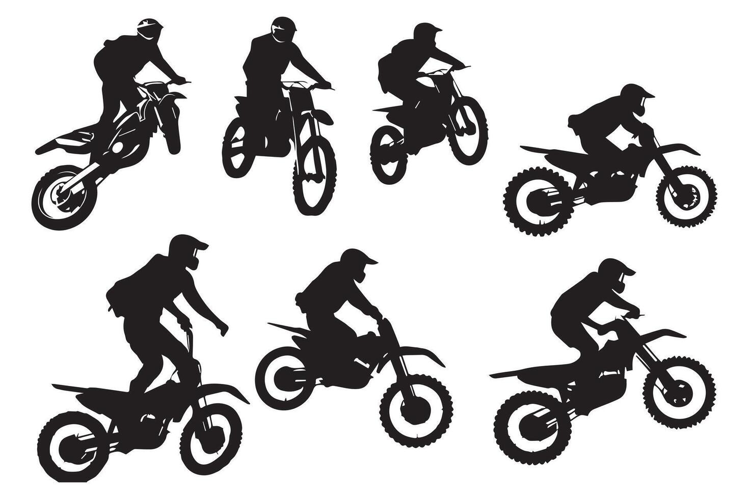 silhouette motocross courses, motocross coureur sauter sur une moto gratuit vecteur