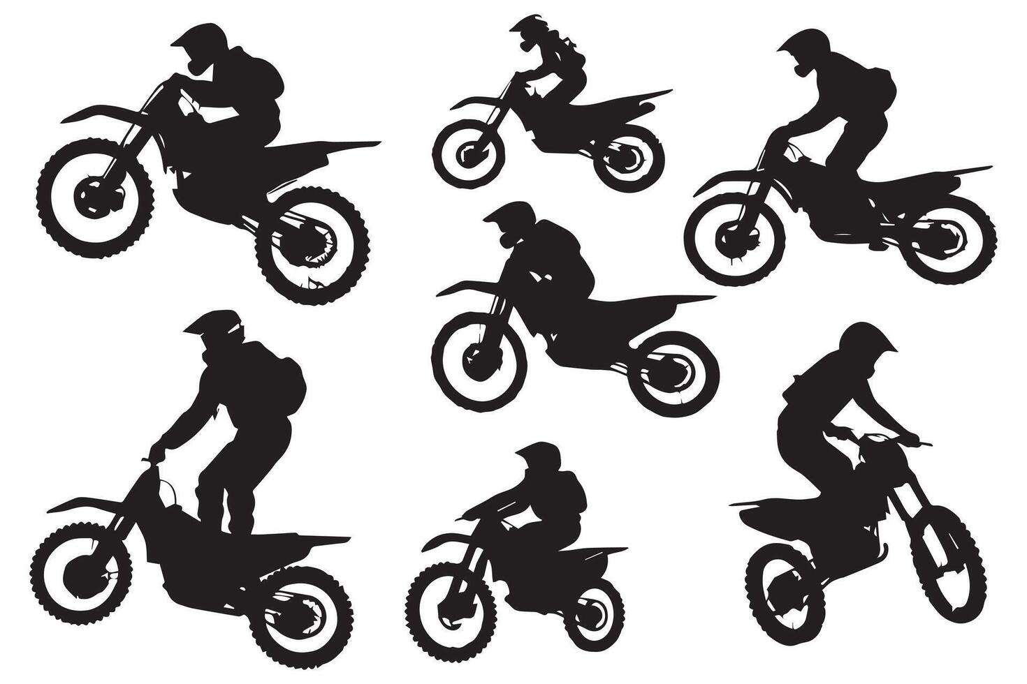 silhouette de une motard Faire nage libre des trucs sur le sien moto silhouette ensemble gratuit conception vecteur