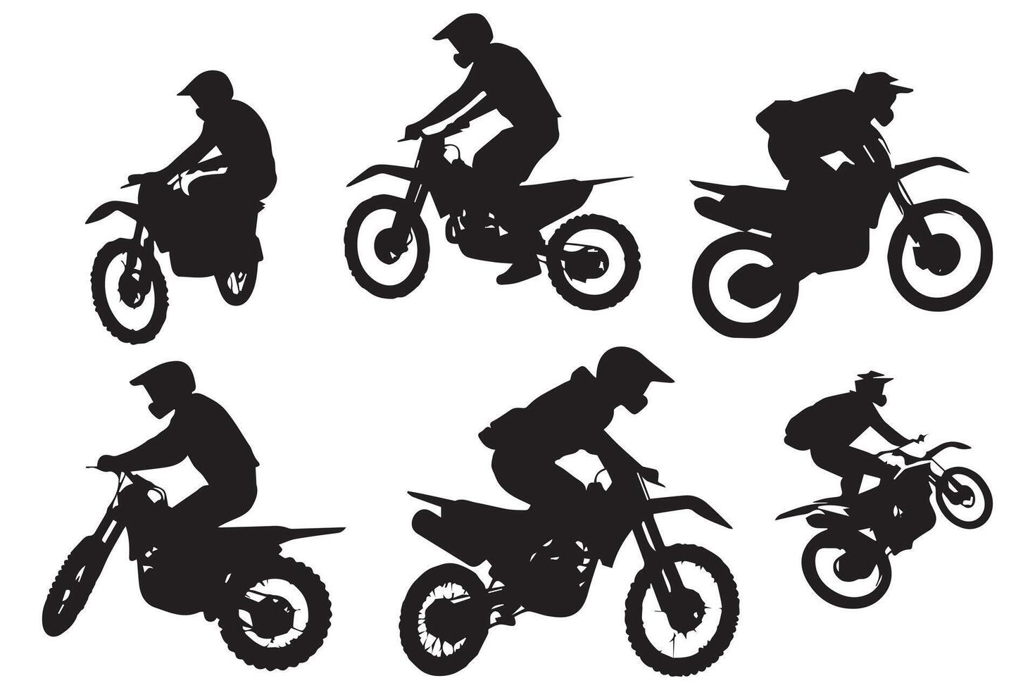 motocross courses, motocross coureur sauter sur une moto, isolé silhouette, de face voir. encre dessin, nage libre motocross pro conception vecteur