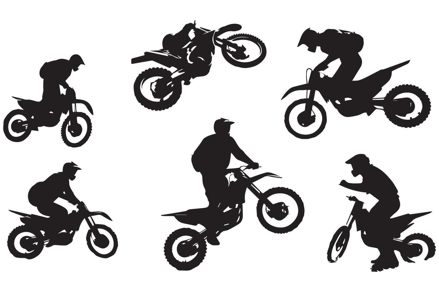 silhouette de une motard Faire nage libre des trucs sur le sien moto silhouette ensemble gratuit conception vecteur