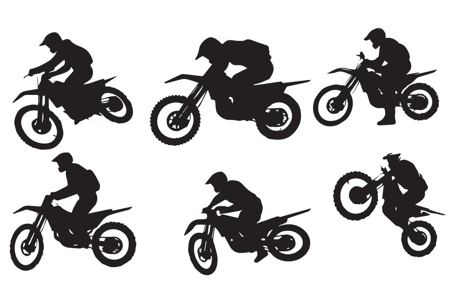 ensemble de silhouette motard cavalier ascenseurs le de face roue gratuit conception vecteur