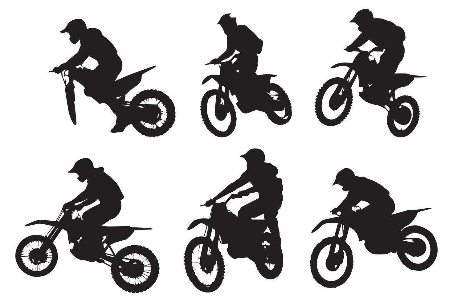 silhouette de une motard Faire nage libre des trucs sur le sien moto silhouette ensemble gratuit conception vecteur