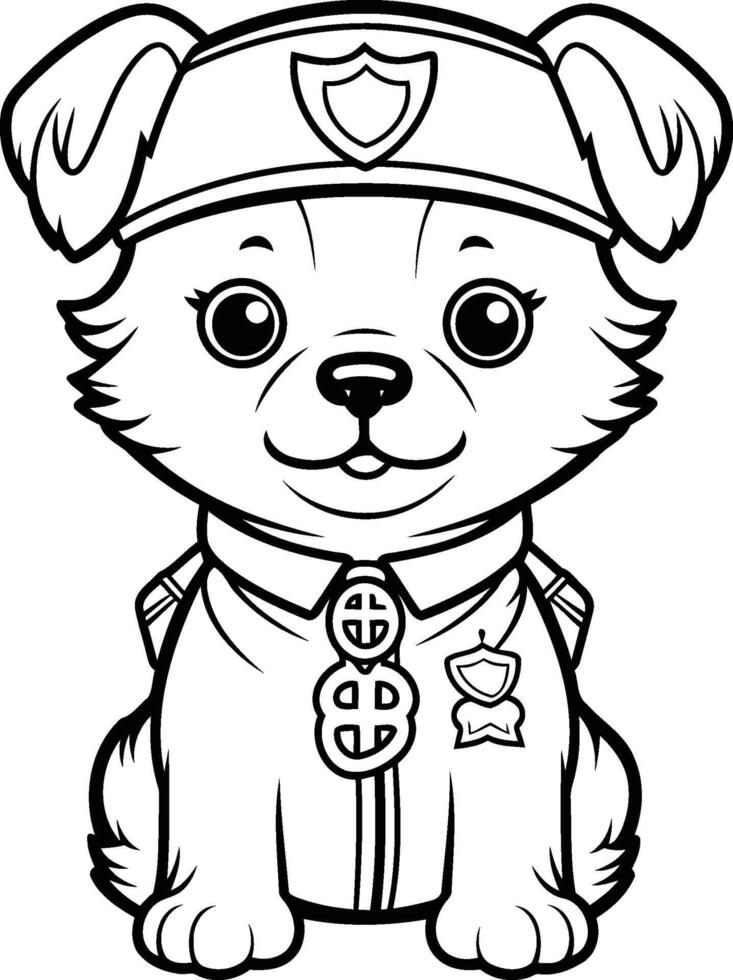 noir et blanc dessin animé illustration de mignonne chiot police chien coloration livre vecteur