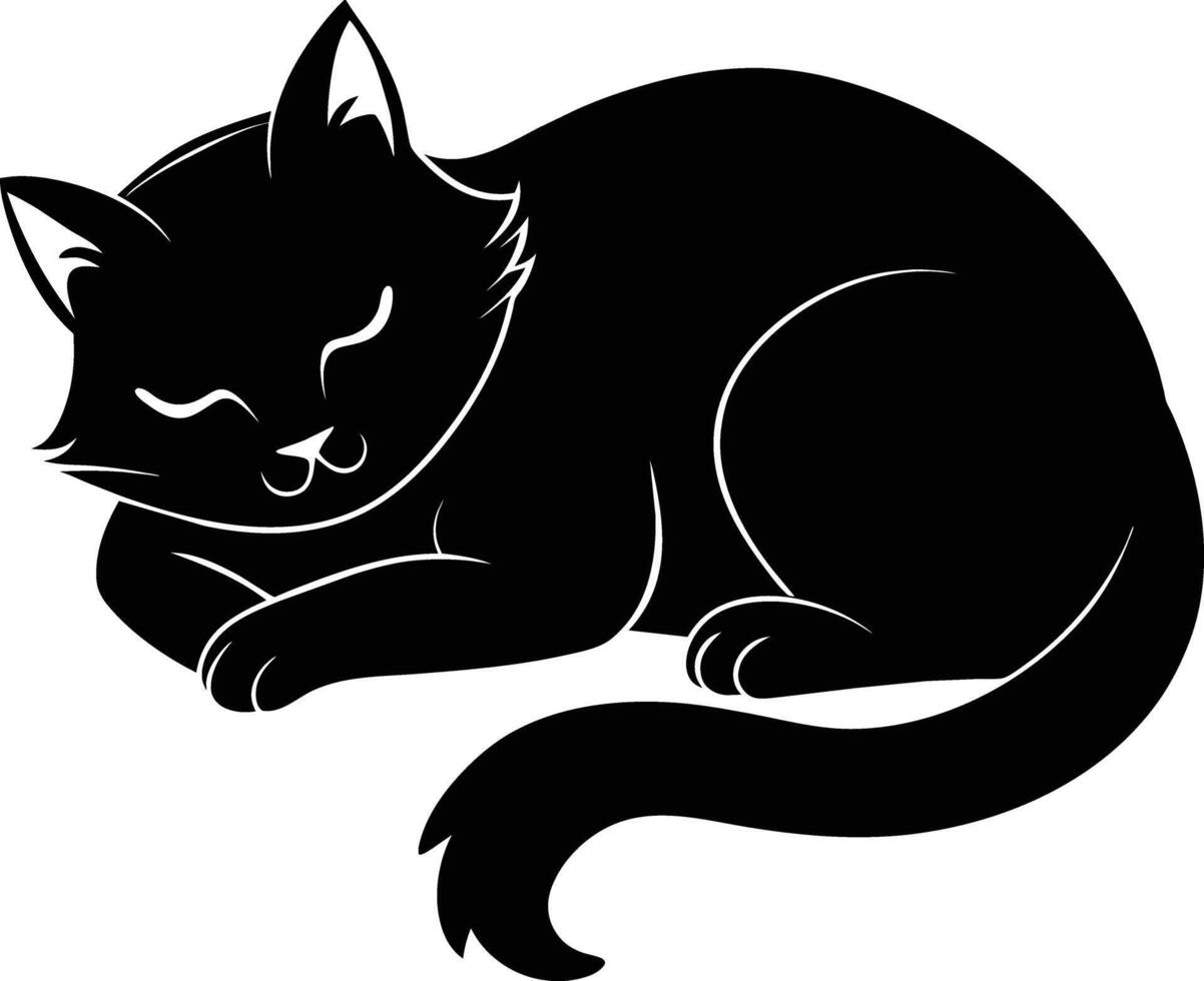 silencieux sérénité une gracieux silhouette de une en train de dormir chat vecteur