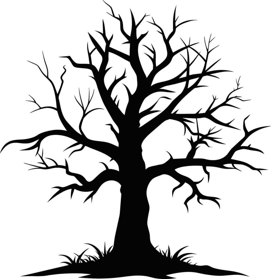 une noir et blanc silhouette de une mort arbre vecteur