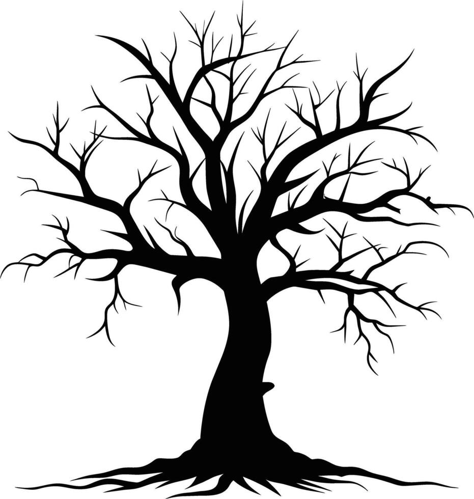 une noir et blanc silhouette de une mort arbre vecteur