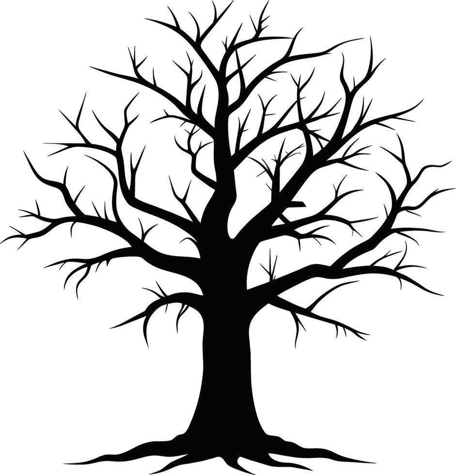 une noir et blanc silhouette de une mort arbre vecteur