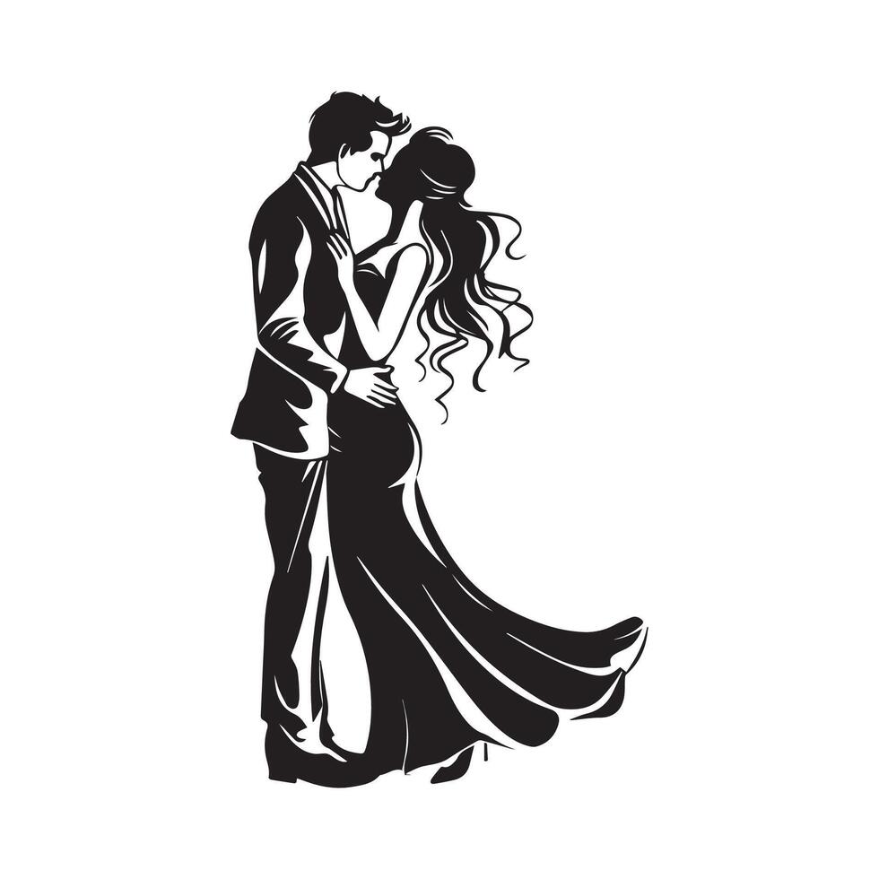 mariage couple logo, silhouette, conception illustration isolé sur blanc vecteur