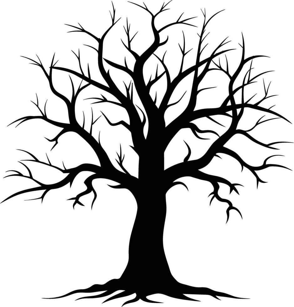 une noir et blanc silhouette de une mort arbre vecteur