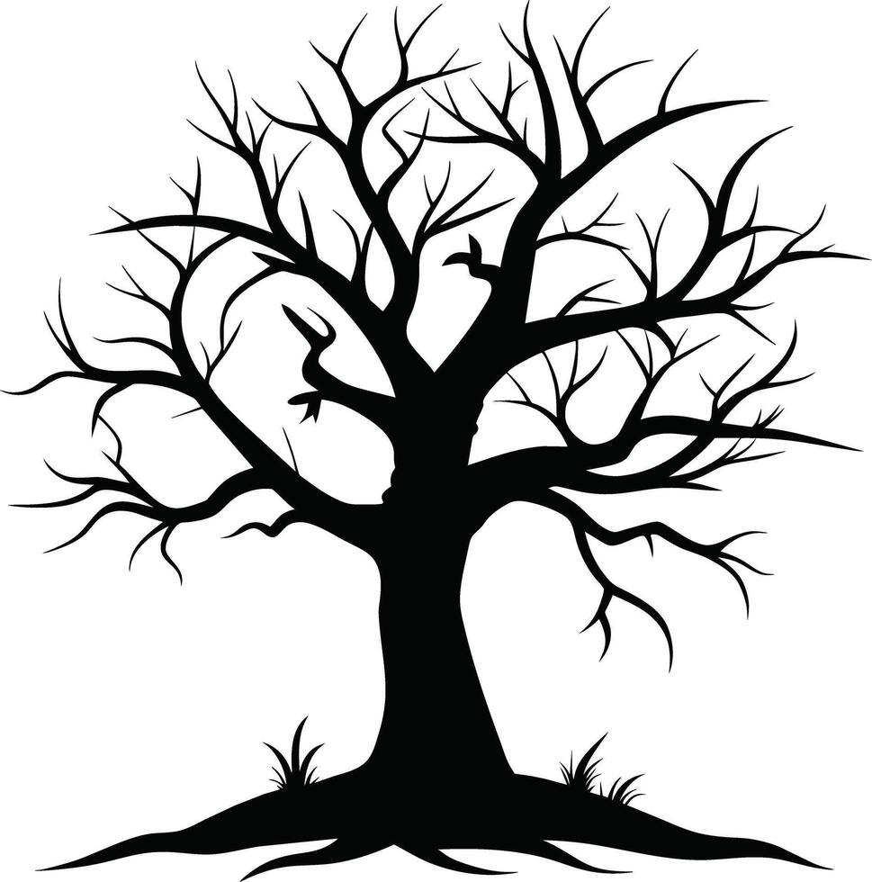 une noir et blanc silhouette de une mort arbre vecteur