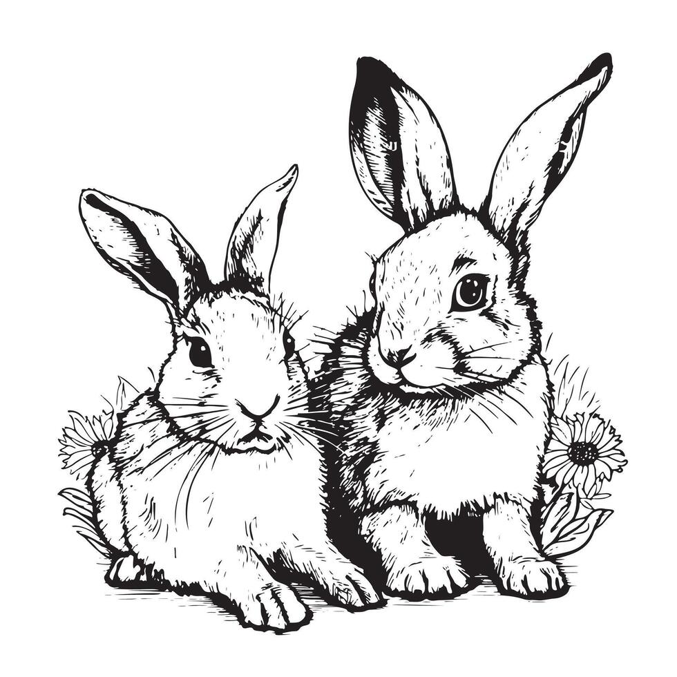 paire de lapins esquisser, main tiré dans griffonnage style illustration vecteur