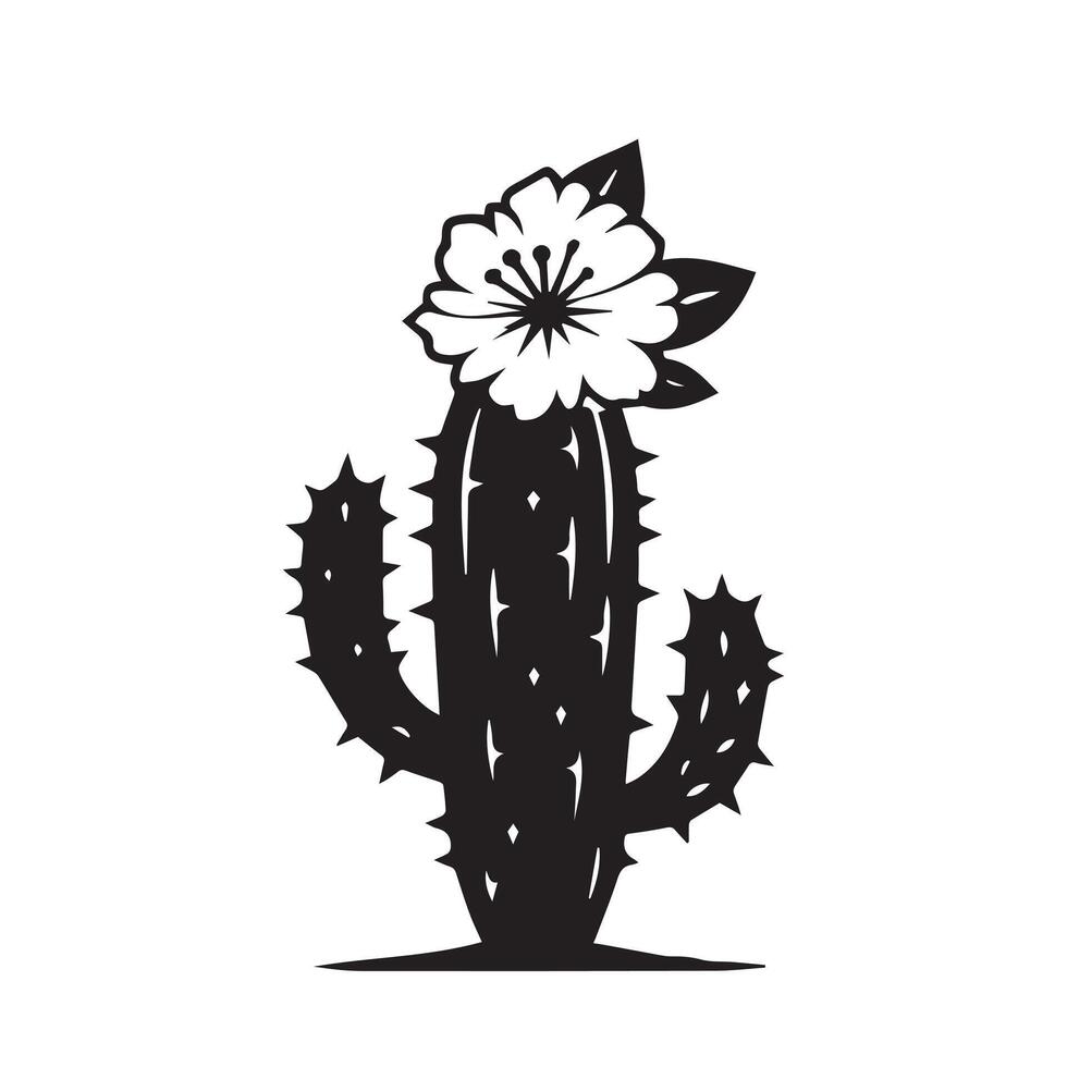 une cactus silhouette avec une épanouissement fleur un haut vecteur