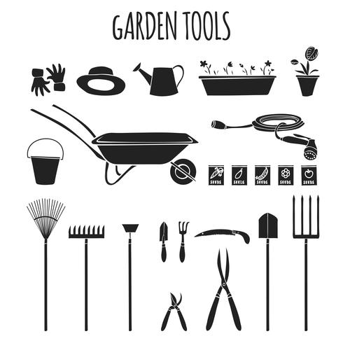 Ensemble d&#39;icônes d&#39;outils de jardin vecteur