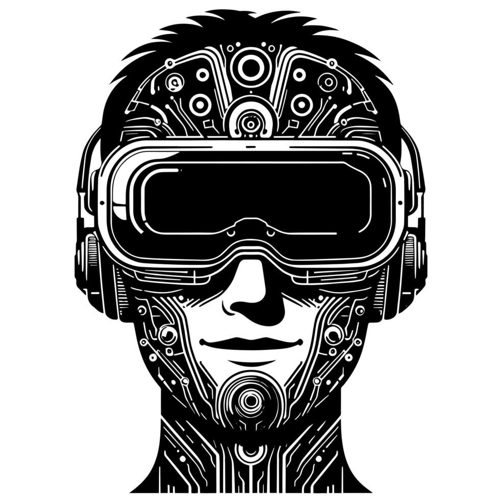 noir et blanc illustration de vr des lunettes casque vecteur