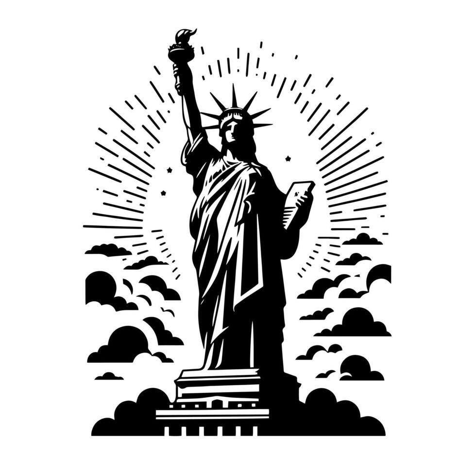 noir et blanc illustration de le statue de liberté tourisme dans Nouveau york ville vecteur