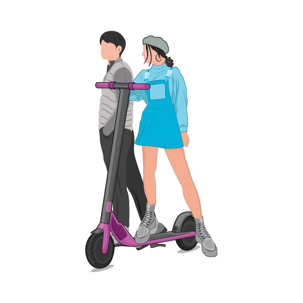 illustration de couple équitation électrique scooter vecteur