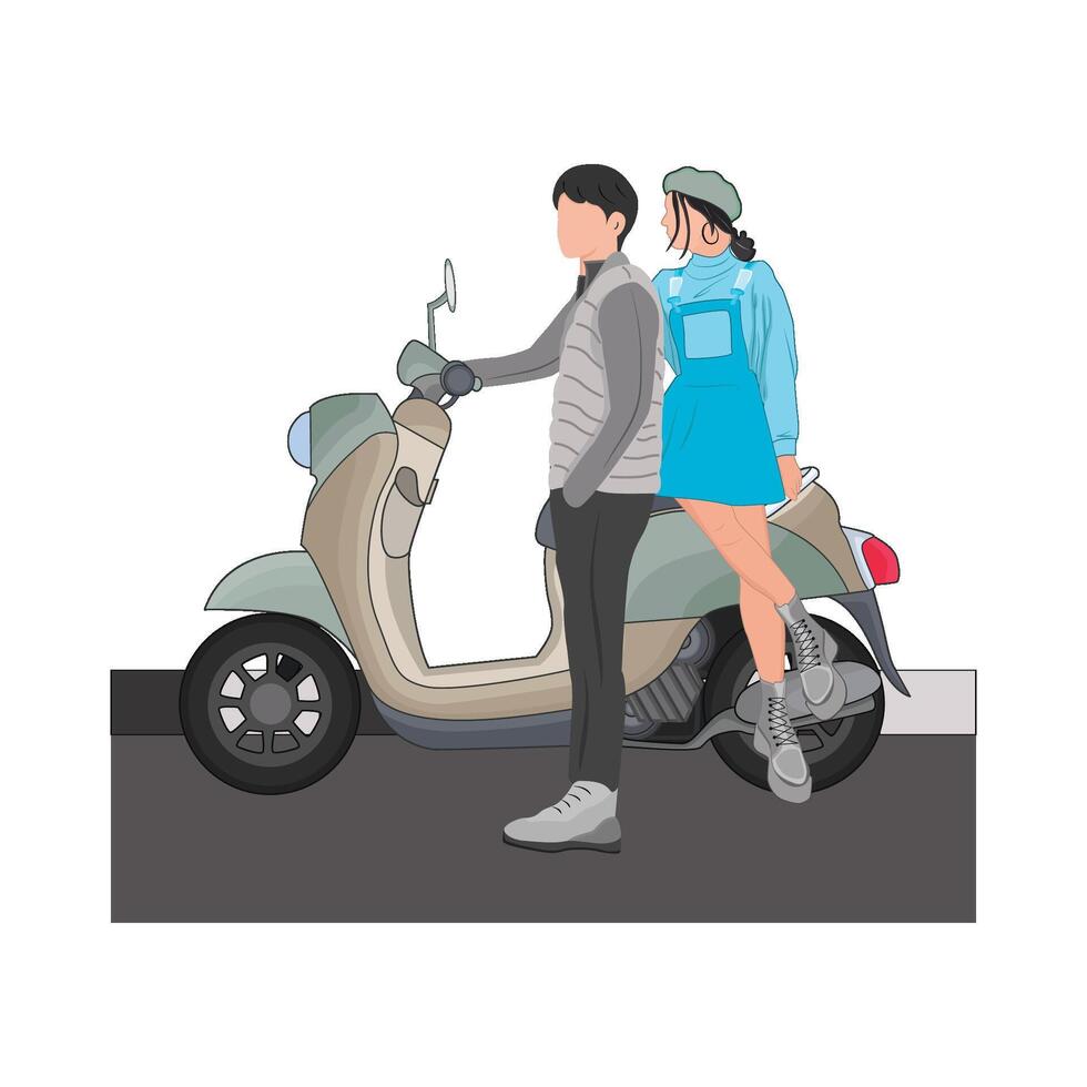 illustration de couple équitation scooter vecteur