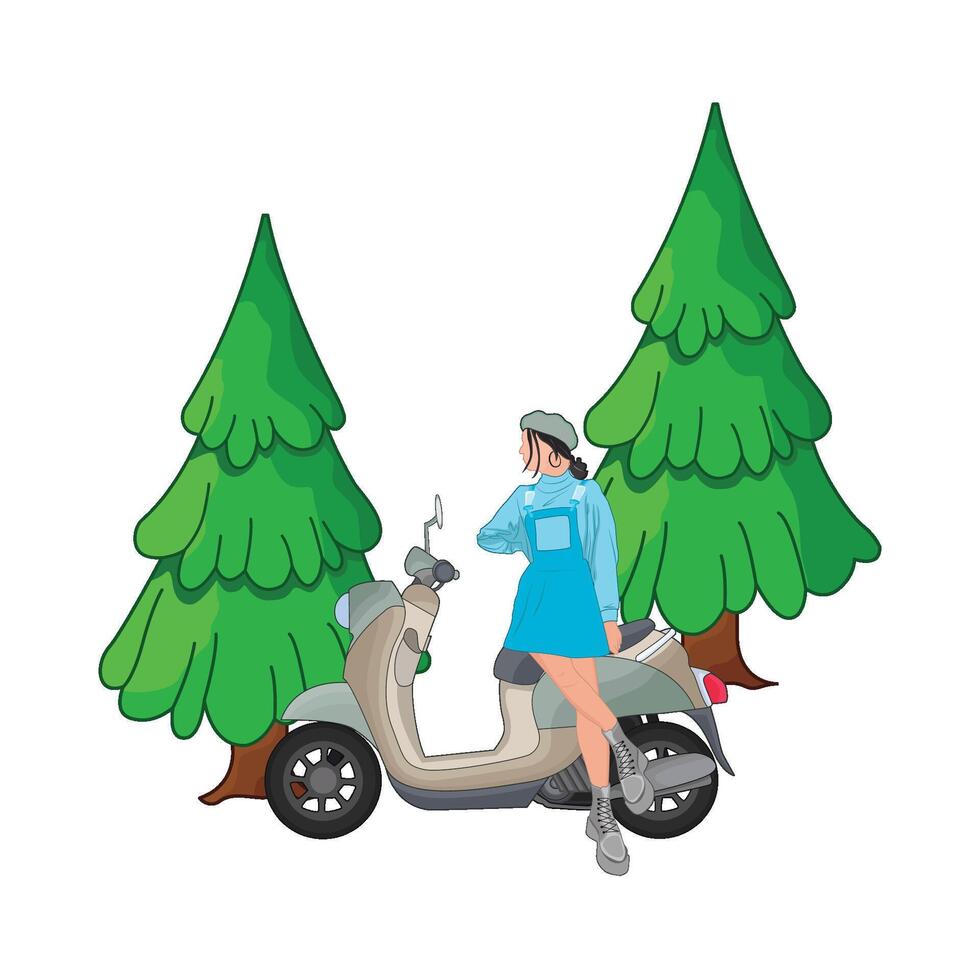 illustration de femme équitation scooter vecteur