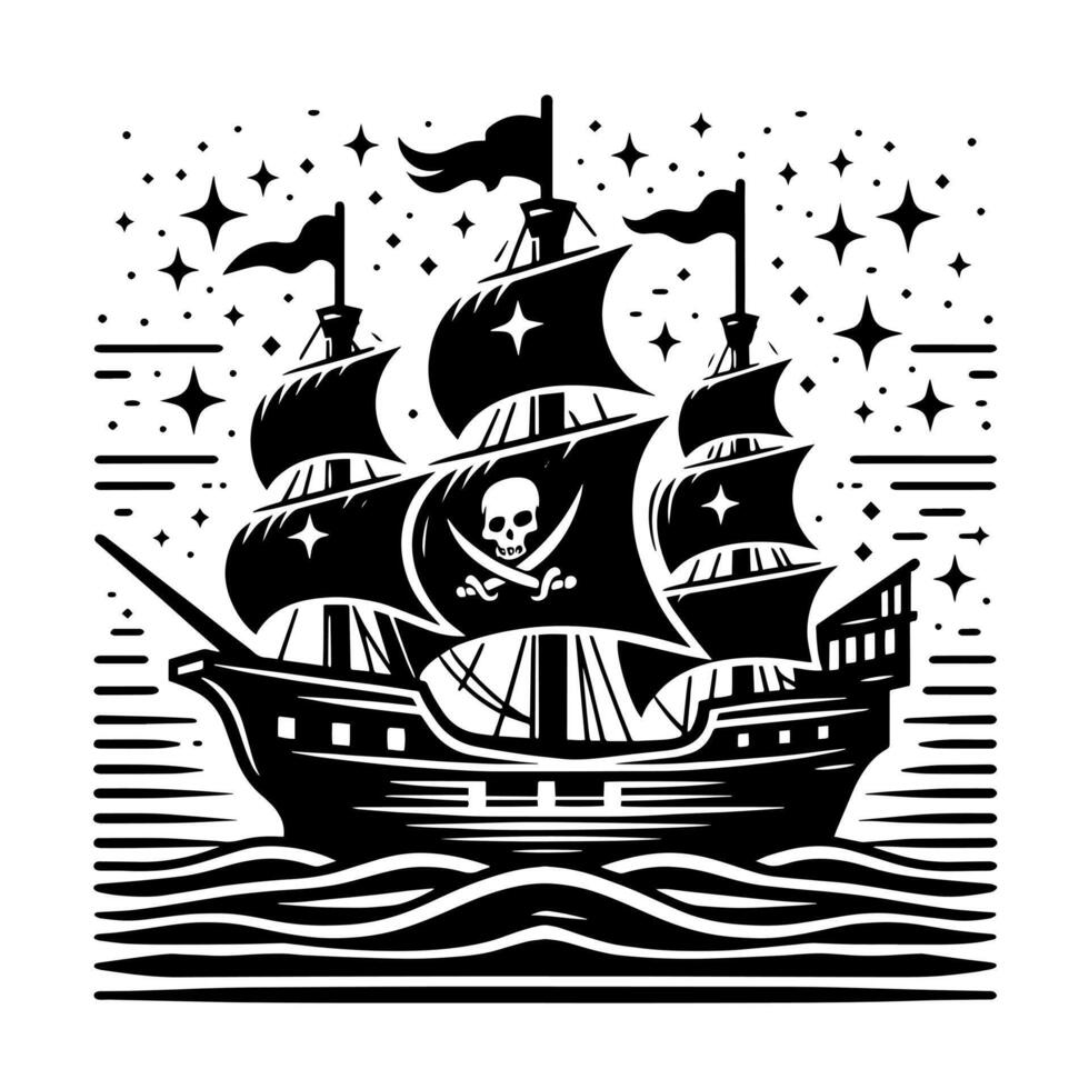 noir et blanc illustration de pirate navire vecteur