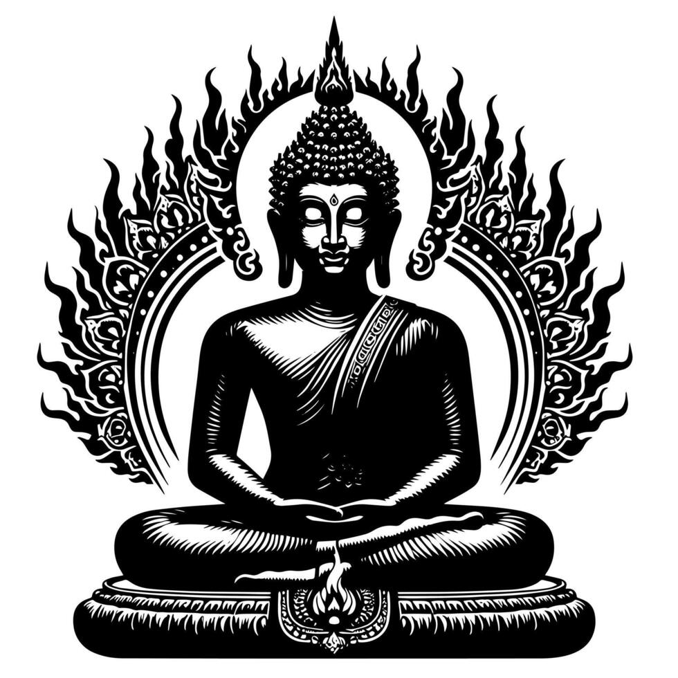 noir et blanc illustration de une Bouddha statue symbole vecteur