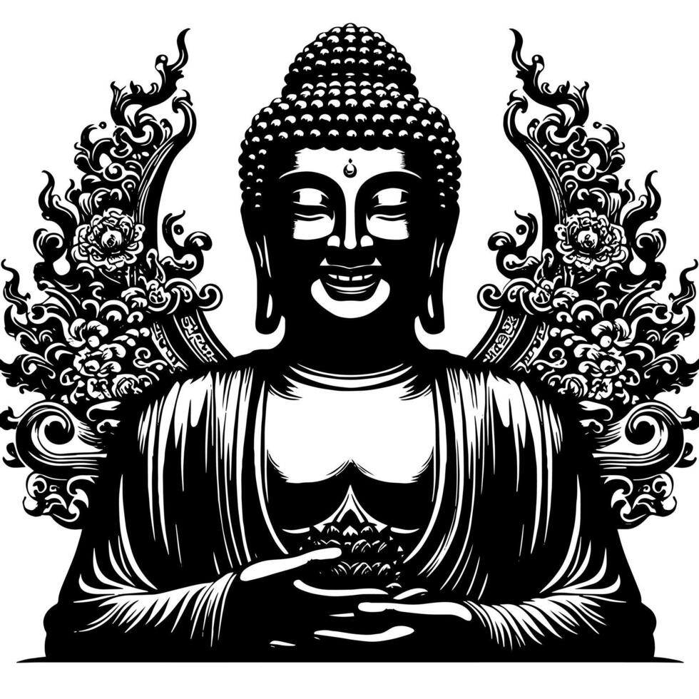 noir et blanc illustration de une Bouddha statue symbole vecteur