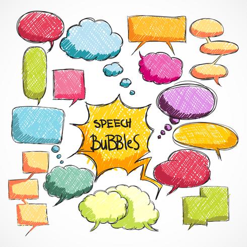 Doodle collection de bulles de conversation comique vecteur