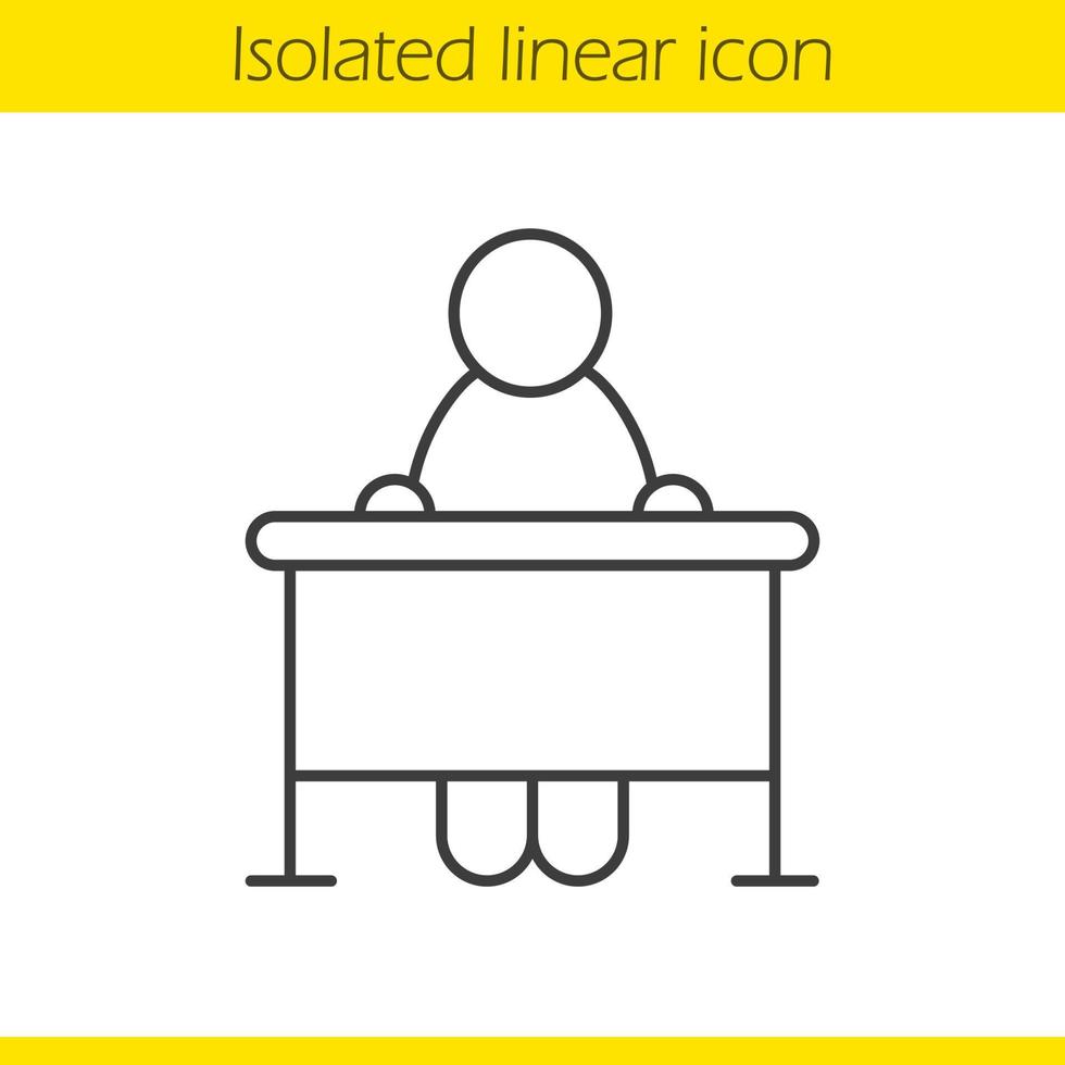 icône linéaire de l'élève de l'école. illustration de ligne mince de bureau de classe. symbole de contour d'élève d'école. dessin de contour isolé de vecteur