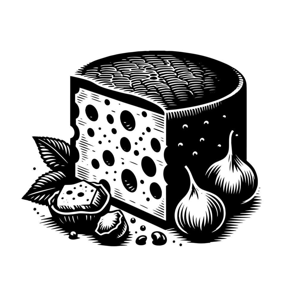 noir et blanc illustration de une traditionnel Suisse fromage vecteur