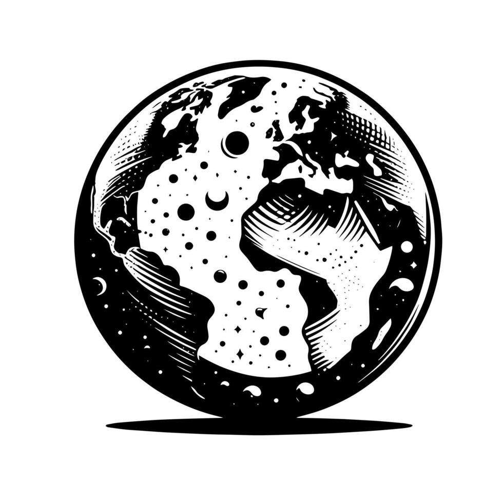 noir et blanc illustration de le planète Terre vecteur