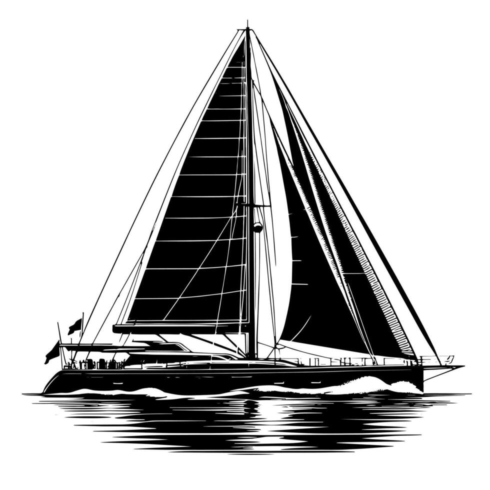 noir et blanc illustration de une voile bateau vecteur