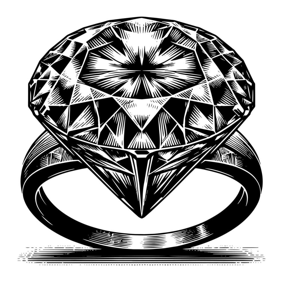 noir et blanc silhouette de une à la perfection Couper pétillant solitaire diamant gemme vecteur