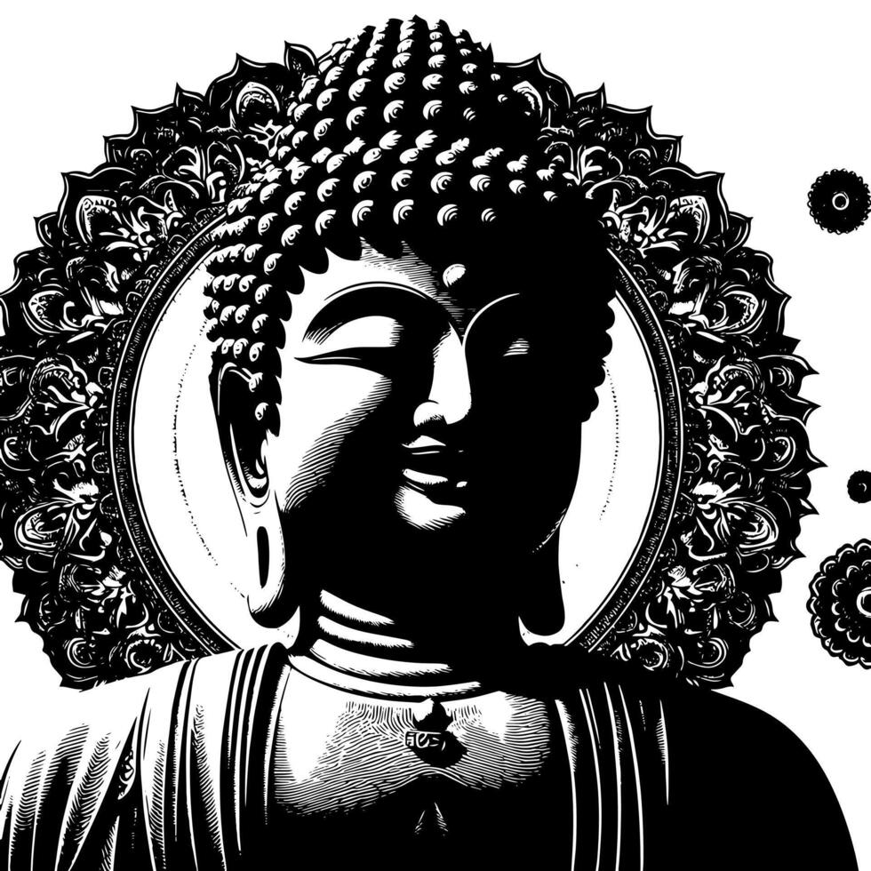 noir et blanc illustration de une Bouddha statue symbole vecteur