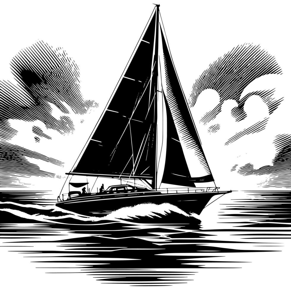 noir et blanc illustration de une voile bateau vecteur