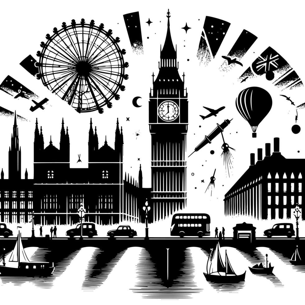 noir et blanc illustration de gros ben la tour dans Londres vecteur