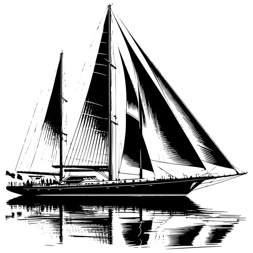 noir et blanc illustration de une voile bateau vecteur