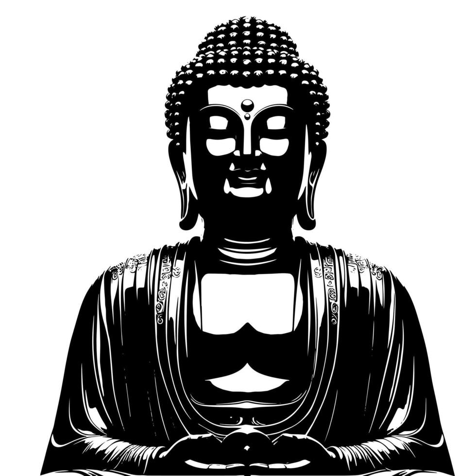 noir et blanc illustration de une Bouddha statue symbole vecteur