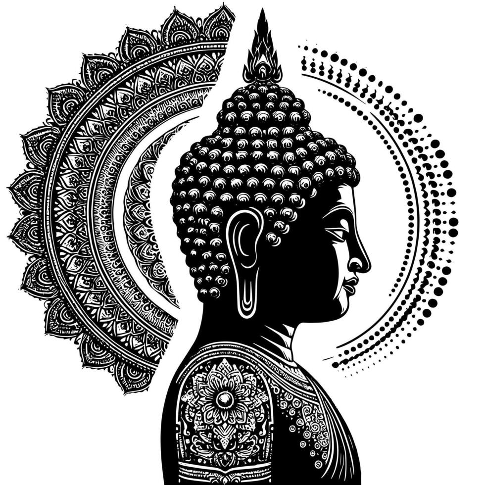 noir et blanc illustration de une Bouddha statue symbole vecteur